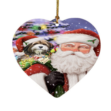 Santa Carrying Tibetan Terrier Dog and Christmas Presents Heart Christmas Ornament HPOR55900