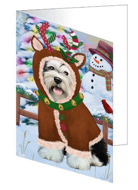 Christmas Gingerbread House Candyfest Tibetan Terrier Dog Handmade Artwork Assorted Pets Greeting Cards and Note Cards with Envelopes for All Occasions and Holiday Seasons GCD74234