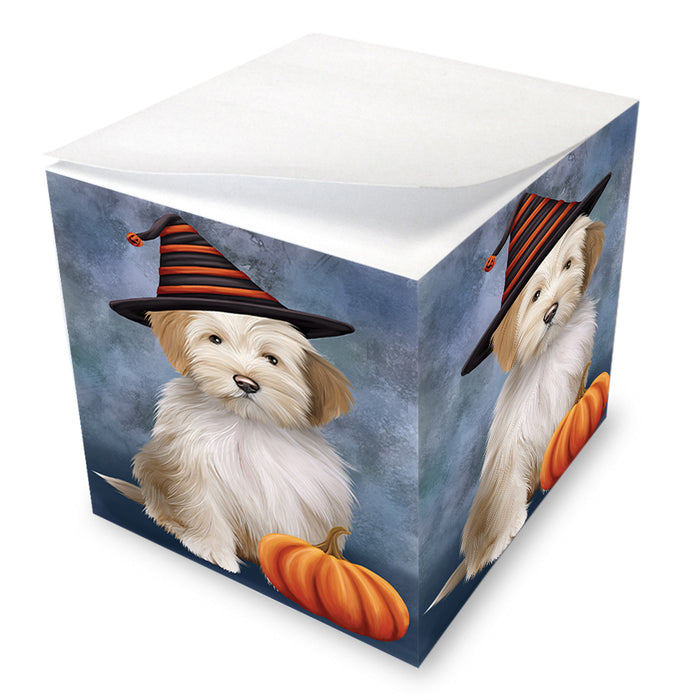 Happy Halloween Tibetan Terrier Dog Wearing Witch Hat with Pumpkin Note Cube NOC56393