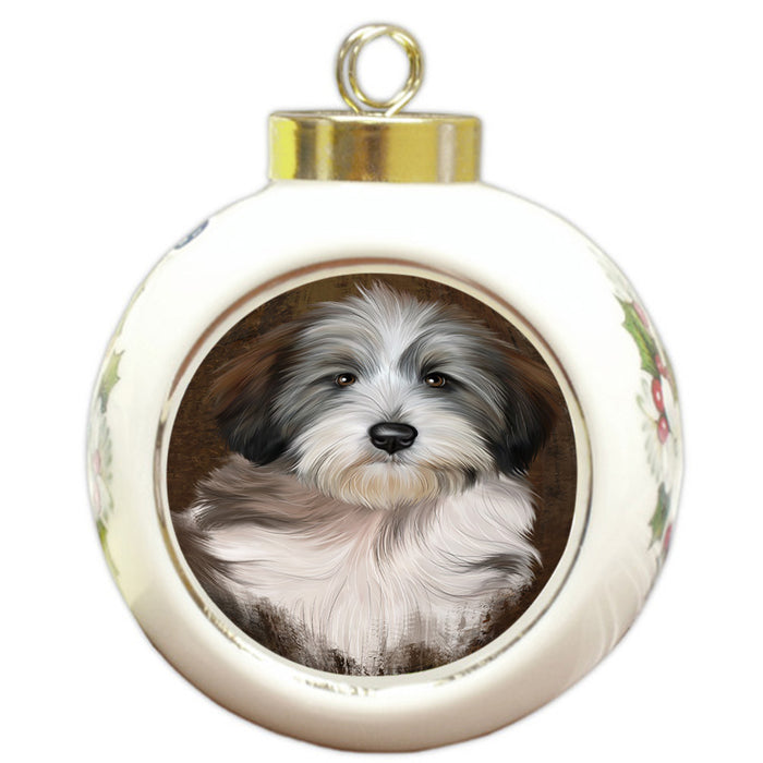 Rustic Tibetan Terrier Dog Round Ball Christmas Ornament RBPOR54490