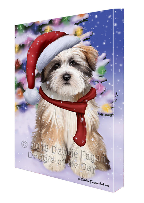 Winterland Wonderland Tibetan Terrier Dog In Christmas Holiday Scenic Background  Canvas Print Wall Art Décor CVS98693