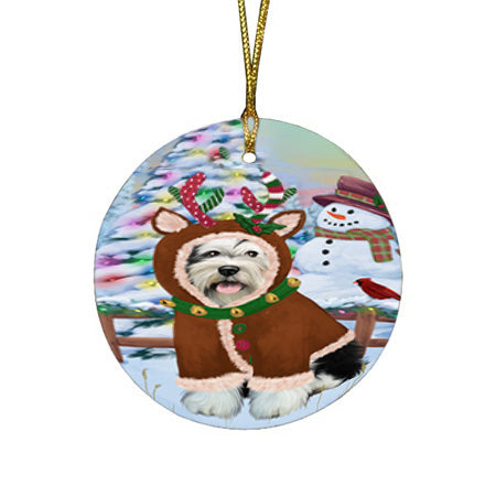 Christmas Gingerbread House Candyfest Tibetan Terrier Dog Round Flat Christmas Ornament RFPOR56929