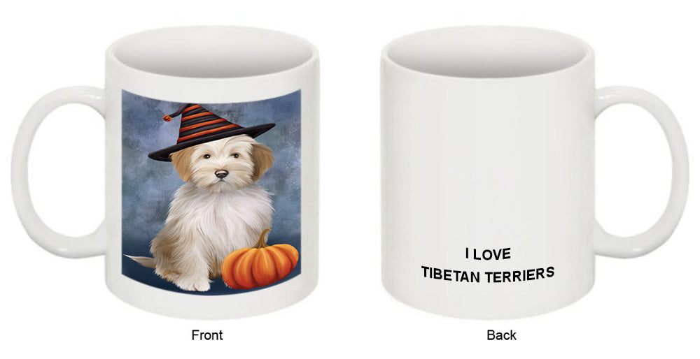 Happy Halloween Tibetan Terrier Dog Wearing Witch Hat with Pumpkin Coffee Mug MUG50145