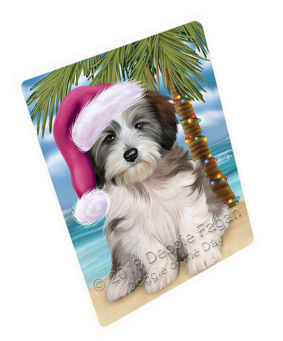 Summertime Happy Holidays Christmas Tibetan Terrier Dog on Tropical Island Beach Blanket BLNKT108624