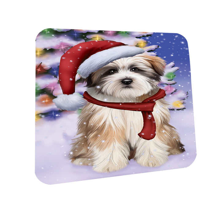 Winterland Wonderland Tibetan Terrier Dog In Christmas Holiday Scenic Background  Coasters Set of 4 CST53385