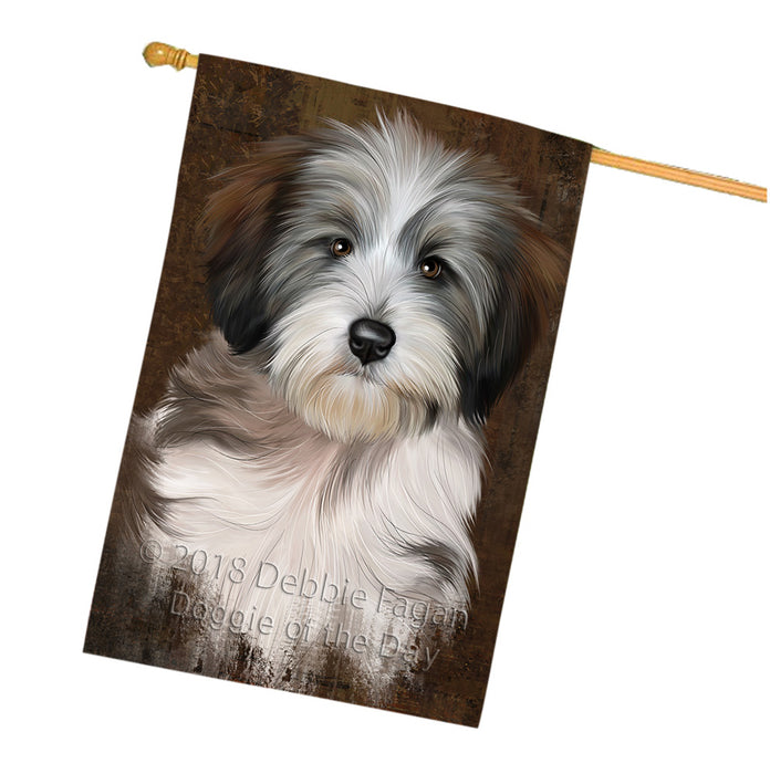 Rustic Tibetan Terrier Dog House Flag FLG54688