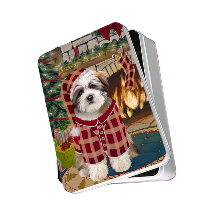 The Stocking was Hung Tibetan Terrier Dog Photo Storage Tin PITN55578