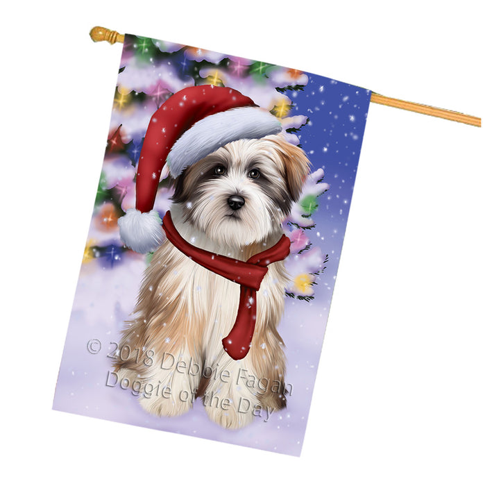 Winterland Wonderland Tibetan Terrier Dog In Christmas Holiday Scenic Background  House Flag FLG53625