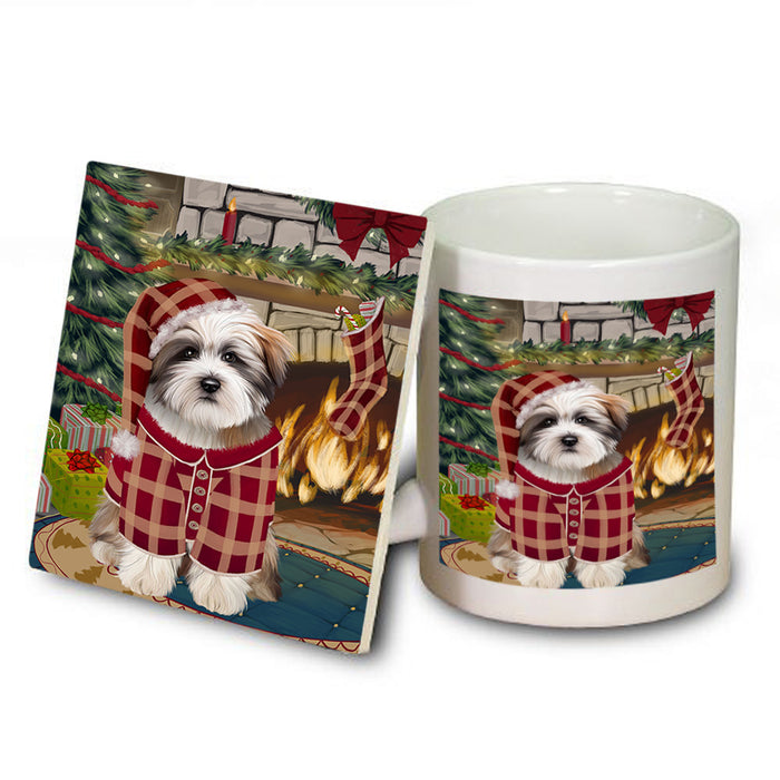 The Stocking was Hung Tibetan Terrier Dog Mug and Coaster Set MUC55627