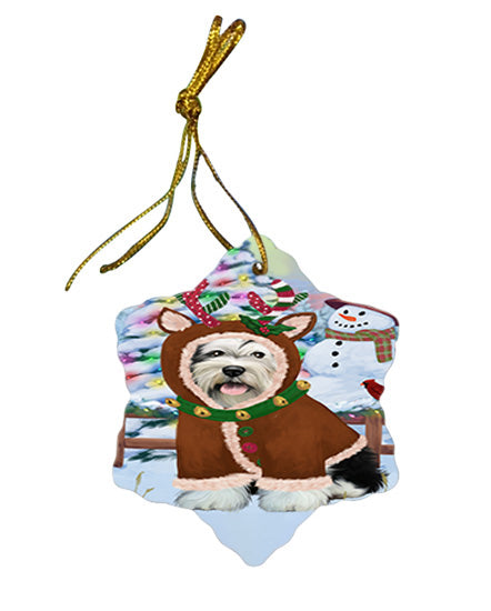 Christmas Gingerbread House Candyfest Tibetan Terrier Dog Star Porcelain Ornament SPOR56929
