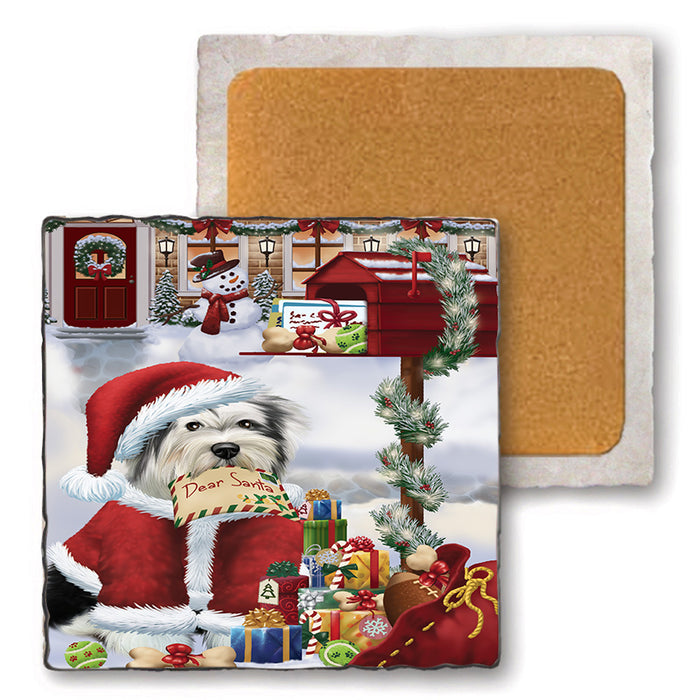 Tibetan Terrier Dog Dear Santa Letter Christmas Holiday Mailbox Set of 4 Natural Stone Marble Tile Coasters MCST48935