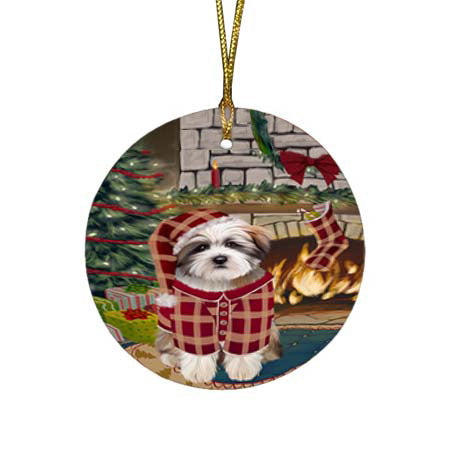 The Stocking was Hung Tibetan Terrier Dog Round Flat Christmas Ornament RFPOR55991