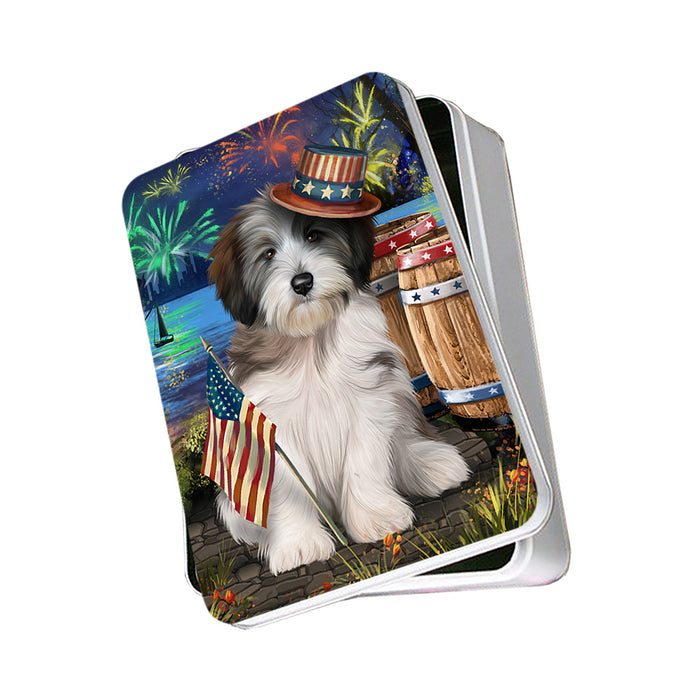 4th of July Independence Day Fireworks Tibetan Terrier Dog at the Lake Photo Storage Tin PITN51234