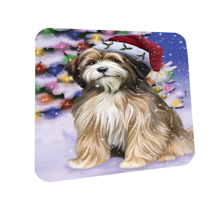 Winterland Wonderland Tibetan Terrier Dog In Christmas Holiday Scenic Background Coasters Set of 4 CST55699
