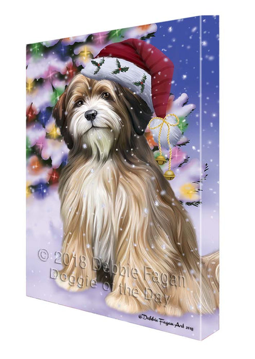 Winterland Wonderland Tibetan Terrier Dog In Christmas Holiday Scenic Background Canvas Print Wall Art Décor CVS121598