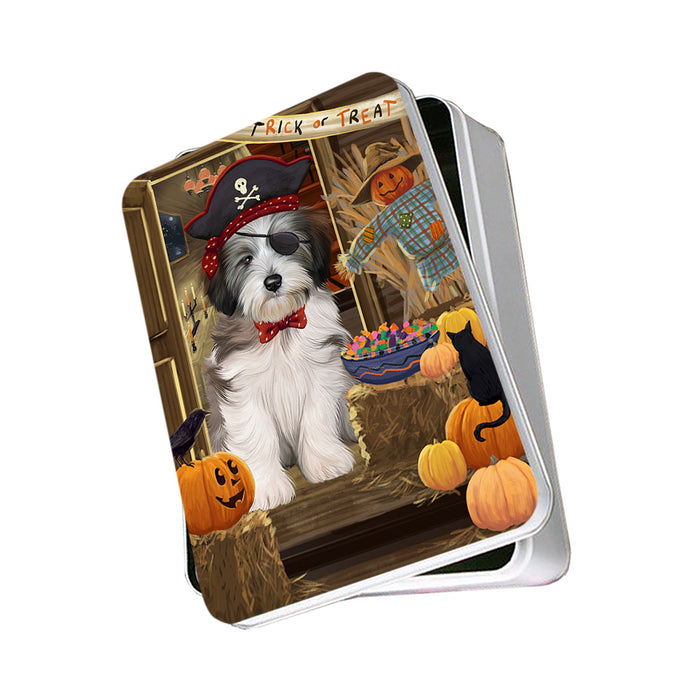 Enter at Own Risk Trick or Treat Halloween Tibetan Terrier Dog Photo Storage Tin PITN53311