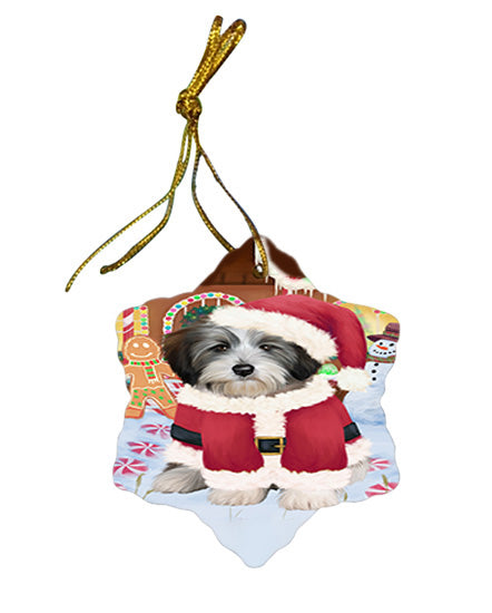 Christmas Gingerbread House Candyfest Tibetan Terrier Dog Star Porcelain Ornament SPOR56930