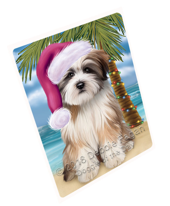 Summertime Happy Holidays Christmas Tibetan Terrier Dog on Tropical Island Beach Cutting Board C68208