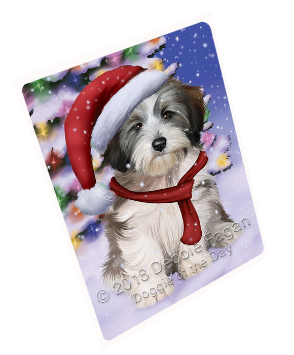 Winterland Wonderland Tibetan Terrier Dog In Christmas Holiday Scenic Background  Cutting Board C64728