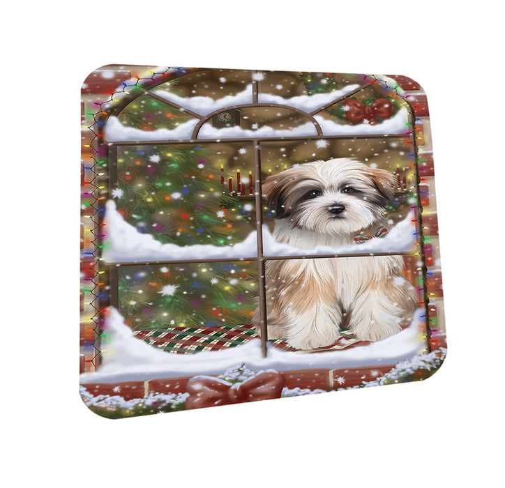 Please Come Home For Christmas Tibetan Terrier Dog Sitting In Window Coasters Set of 4 CST53910