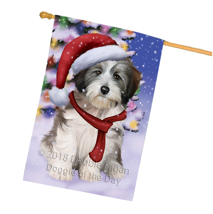 Winterland Wonderland Tibetan Terrier Dog In Christmas Holiday Scenic Background  House Flag FLG53626