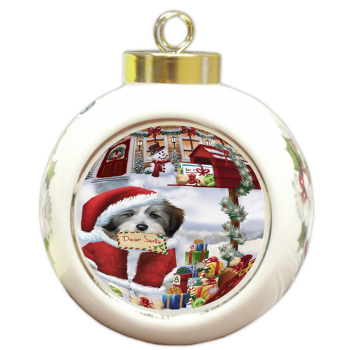 Tibetan Terrier Dog Dear Santa Letter Christmas Holiday Mailbox Round Ball Christmas Ornament RBPOR53936