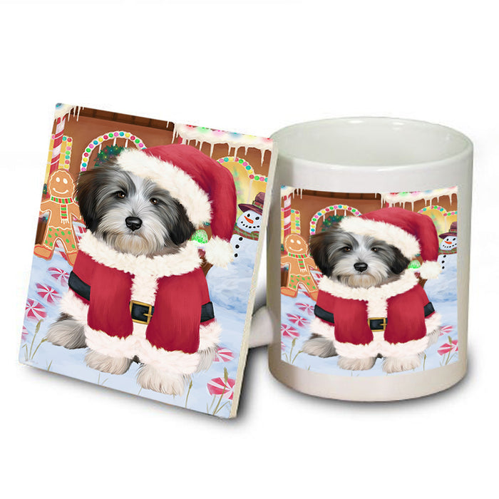 Christmas Gingerbread House Candyfest Tibetan Terrier Dog Mug and Coaster Set MUC56566