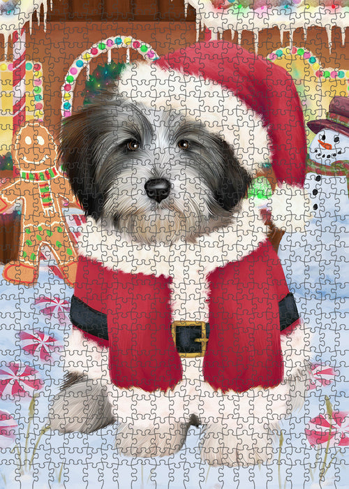 Christmas Gingerbread House Candyfest Tibetan Terrier Dog Puzzle with Photo Tin PUZL94496