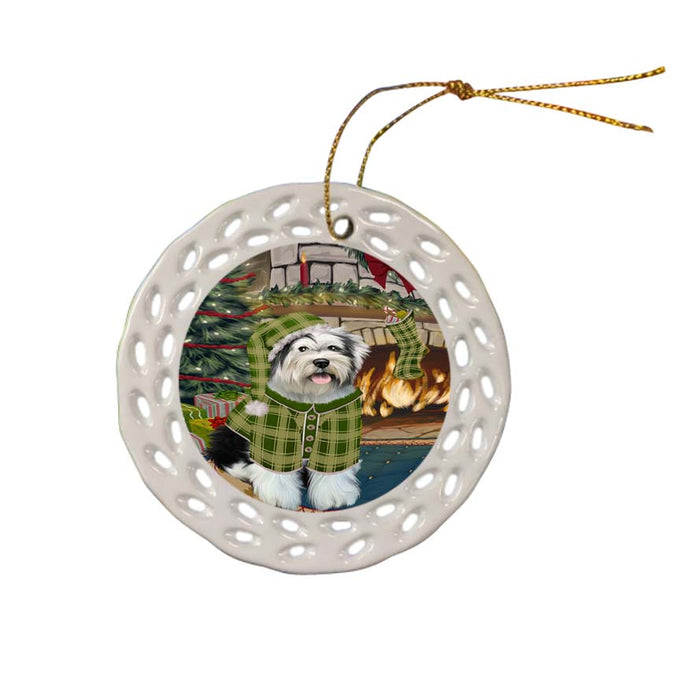 The Stocking was Hung Tibetan Terrier Dog Ceramic Doily Ornament DPOR55992