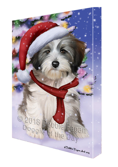 Winterland Wonderland Tibetan Terrier Dog In Christmas Holiday Scenic Background  Canvas Print Wall Art Décor CVS98702