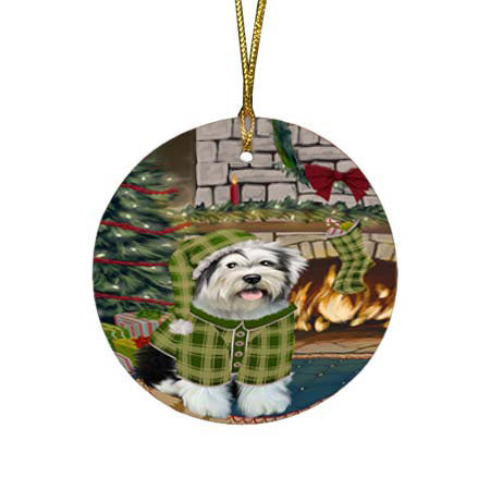 The Stocking was Hung Tibetan Terrier Dog Round Flat Christmas Ornament RFPOR55992