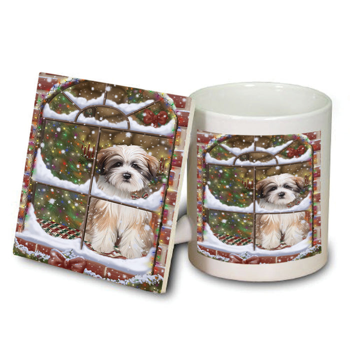 Please Come Home For Christmas Tibetan Terrier Dog Sitting In Window Mug and Coaster Set MUC53944