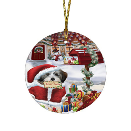 Tibetan Terrier Dog Dear Santa Letter Christmas Holiday Mailbox Round Flat Christmas Ornament RFPOR53927