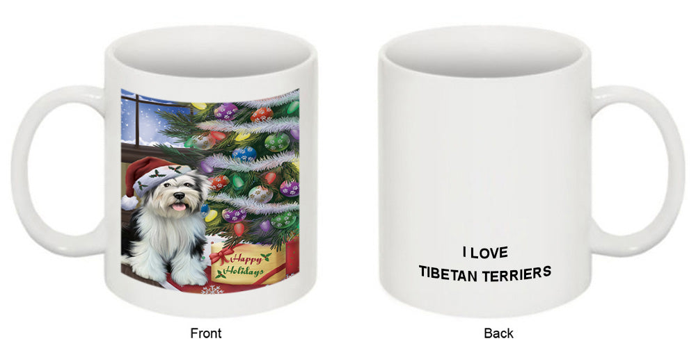 Christmas Happy Holidays Tibetan Terrier Dog with Tree and Presents Coffee Mug MUG49265
