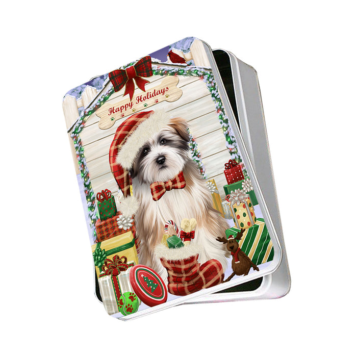 Happy Holidays Christmas Tibetan Terrier Dog House With Presents Photo Storage Tin PITN51518