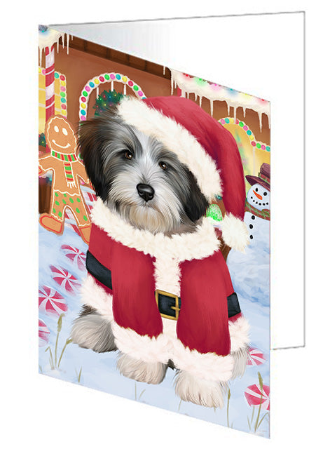 Christmas Gingerbread House Candyfest Tibetan Terrier Dog Handmade Artwork Assorted Pets Greeting Cards and Note Cards with Envelopes for All Occasions and Holiday Seasons GCD74237