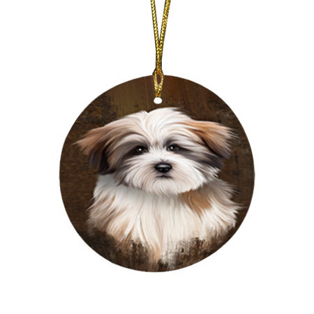 Rustic Tibetan Terrier Dog Round Flat Christmas Ornament RFPOR54482