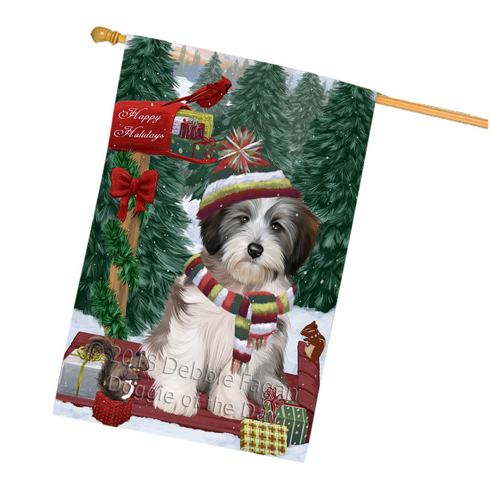 Merry Christmas Woodland Sled Tibetan Terrier Dog House Flag FLG55484