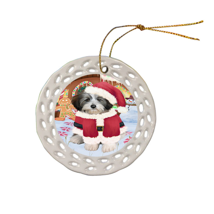 Christmas Gingerbread House Candyfest Tibetan Terrier Dog Ceramic Doily Ornament DPOR56930