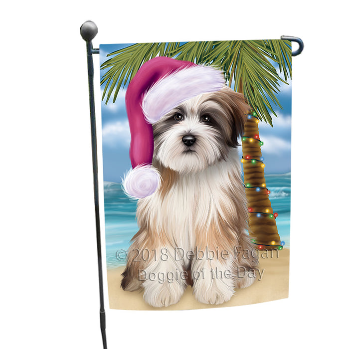 Summertime Happy Holidays Christmas Tibetan Terrier Dog on Tropical Island Beach Garden Flag GFLG54650