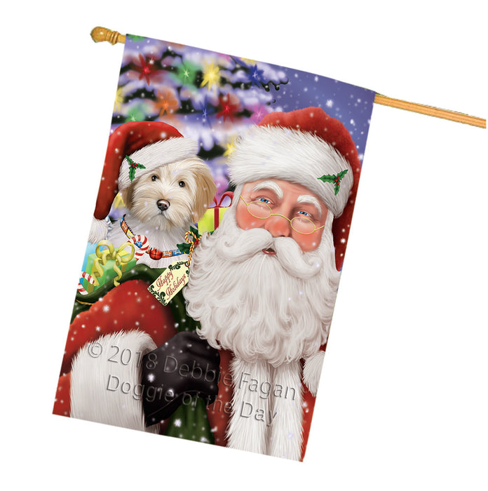 Santa Carrying Tibetan Terrier Dog and Christmas Presents House Flag FLG54224