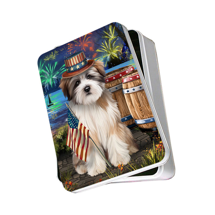 4th of July Independence Day Fireworks Tibetan Terrier Dog at the Lake Photo Storage Tin PITN51235