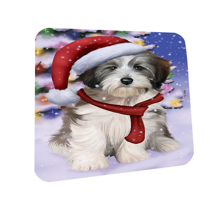 Winterland Wonderland Tibetan Terrier Dog In Christmas Holiday Scenic Background  Coasters Set of 4 CST53386