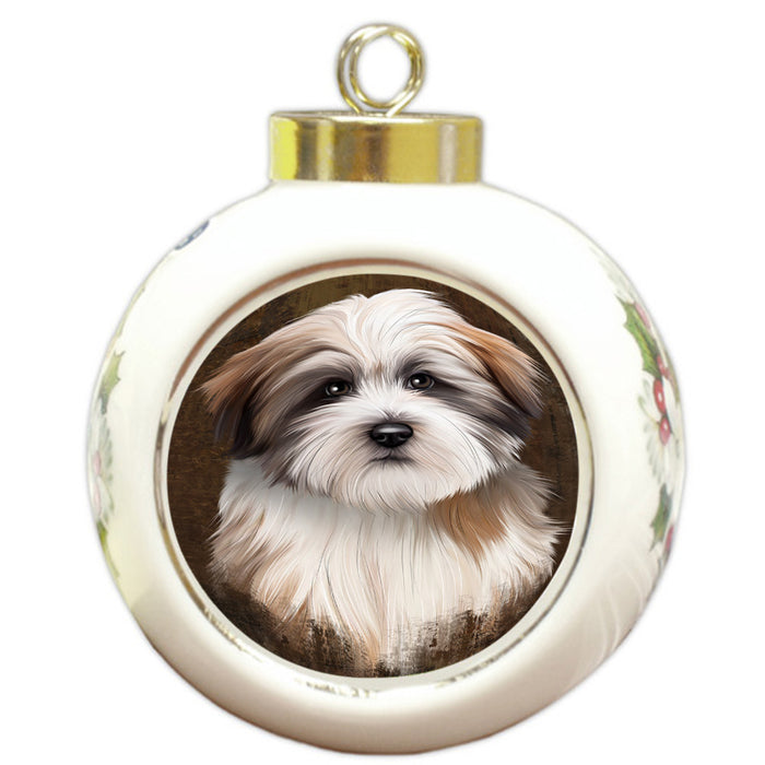 Rustic Tibetan Terrier Dog Round Ball Christmas Ornament RBPOR54491