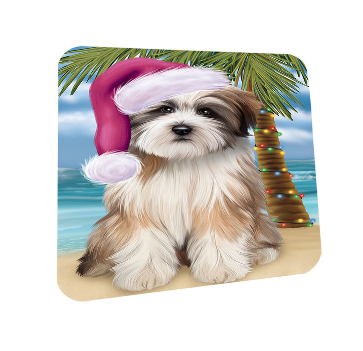 Summertime Happy Holidays Christmas Tibetan Terrier Dog on Tropical Island Beach Coasters Set of 4 CST54418