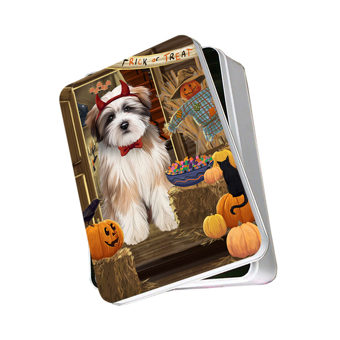 Enter at Own Risk Trick or Treat Halloween Tibetan Terrier Dog Photo Storage Tin PITN53312