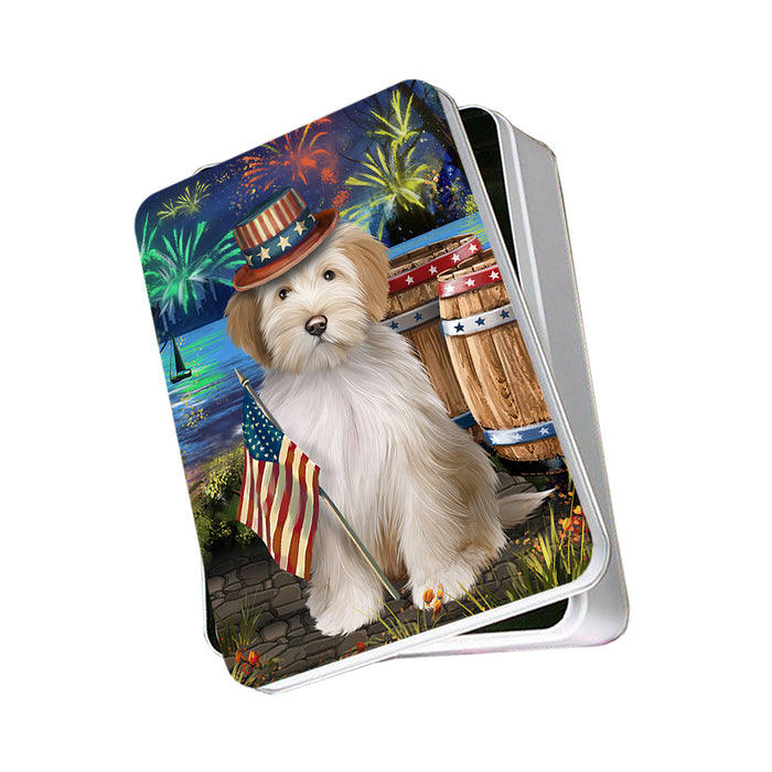 4th of July Independence Day Fireworks Tibetan Terrier Dog at the Lake Photo Storage Tin PITN51236
