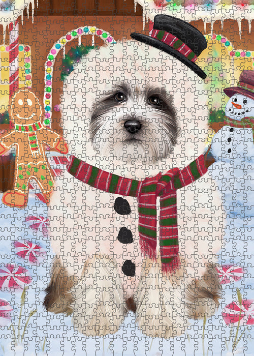 Christmas Gingerbread House Candyfest Tibetan Terrier Dog Puzzle with Photo Tin PUZL94500
