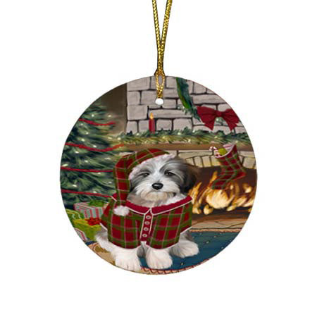 The Stocking was Hung Tibetan Terrier Dog Round Flat Christmas Ornament RFPOR55993