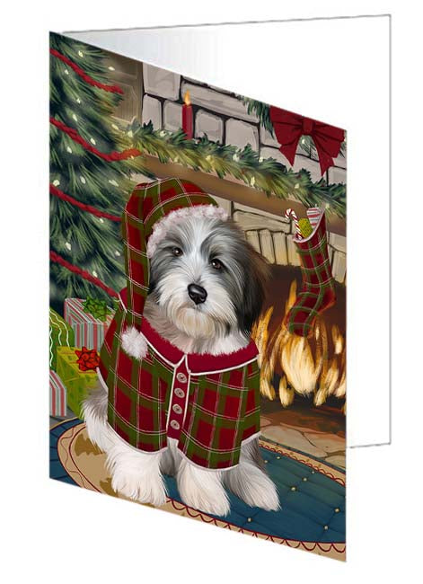 The Stocking was Hung Tibetan Terrier Dog Handmade Artwork Assorted Pets Greeting Cards and Note Cards with Envelopes for All Occasions and Holiday Seasons GCD71426
